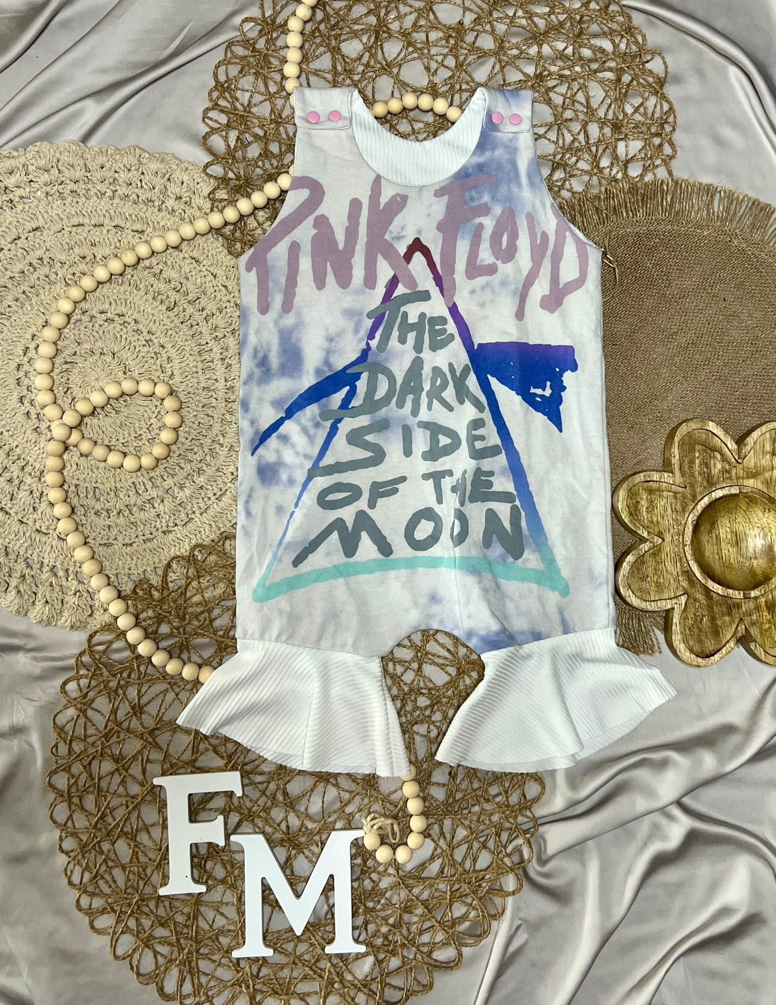 Upcycle Ruffle Bottom Pink Floyd 2T Overall Romper